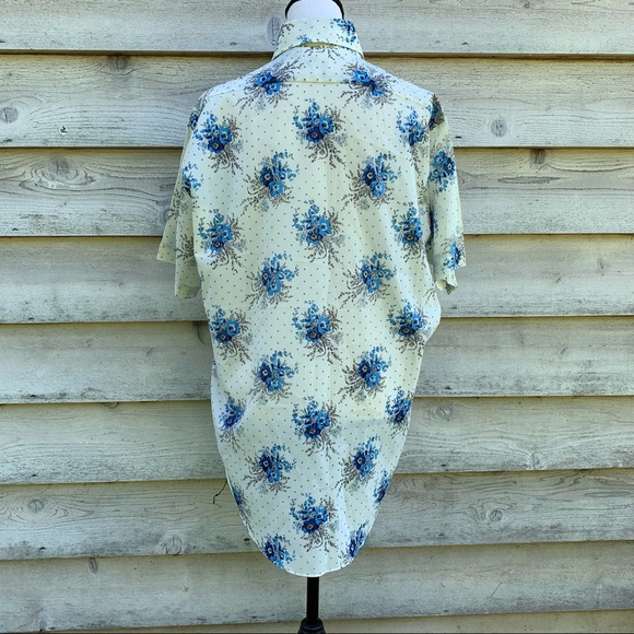 True Vintage 70s Macro Floral Print Wide Collar Short Sleeve Button Down Shirt - Picture 15 of 16